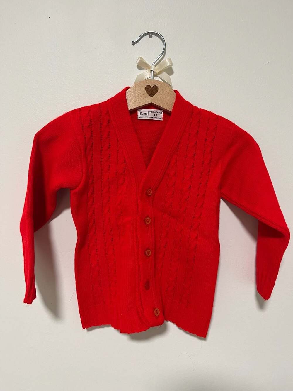 Sears Cardigan Sweater Size 4T Red Orlon Acrylic V-Neck